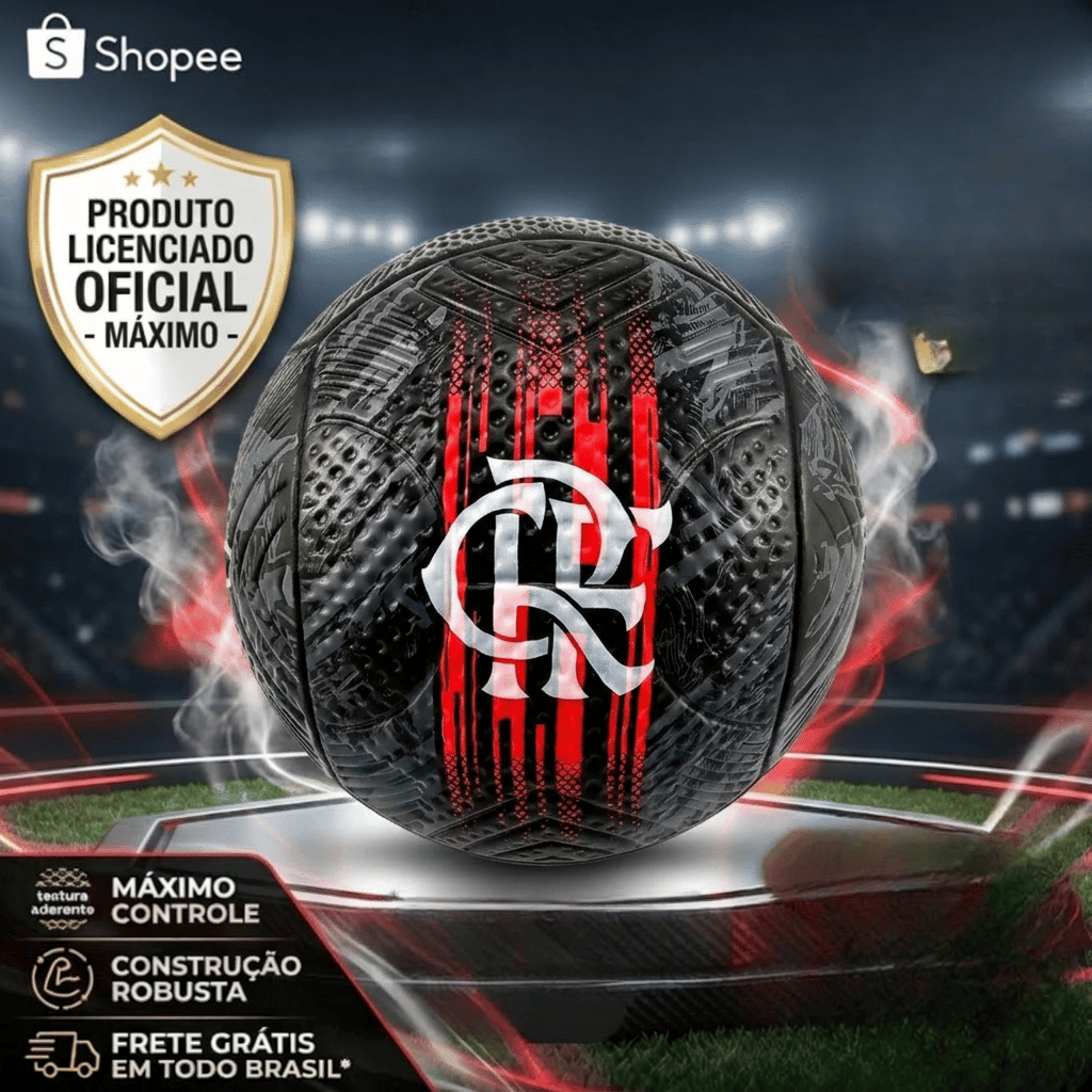Bola Oficial do Flamengo CRF Futebol de Campo Tamanho 5 em Material Sintético PU Futebol Rubro-Negra