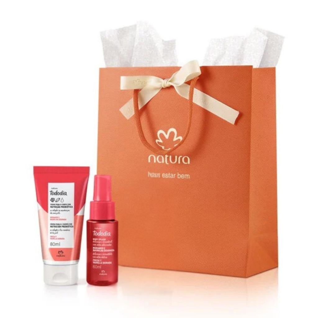 Combo Tododia Morango e Baunilha Dourada: Body Splash 60ml + Hidratante 80ml + Sacola