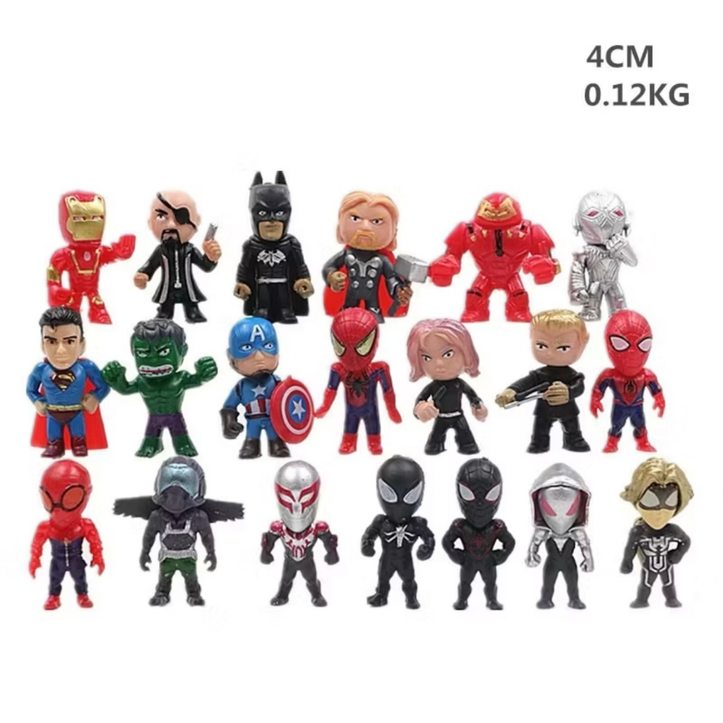 Kit 20 Miniaturas Vingadores Marvel Homem Aranha Hulk Thor Capitão América Bonecos PVC