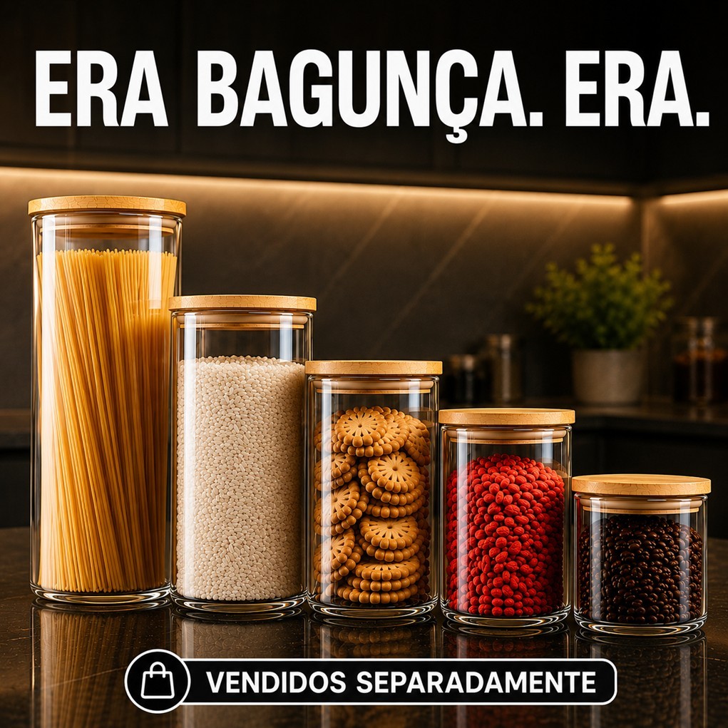 Pote Hermético de Vidro com Tampa de Bambu | Escolha o Tamanho 500ml a 1500ml | Vedação em Silicone