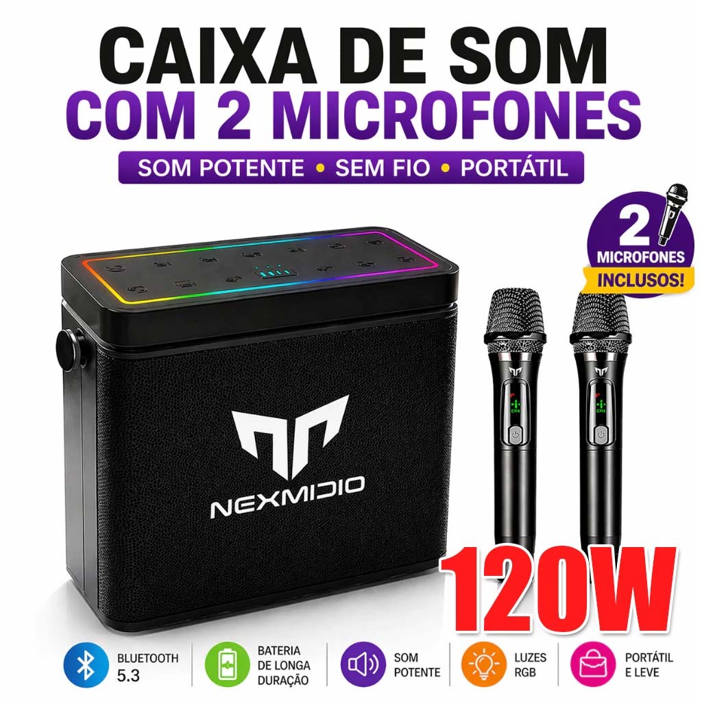 Caixa De Som Imenso 120W Com Luzes RGB Caixa De Som Com Microfone Recarregável Para Karaokê Festa MD-T01