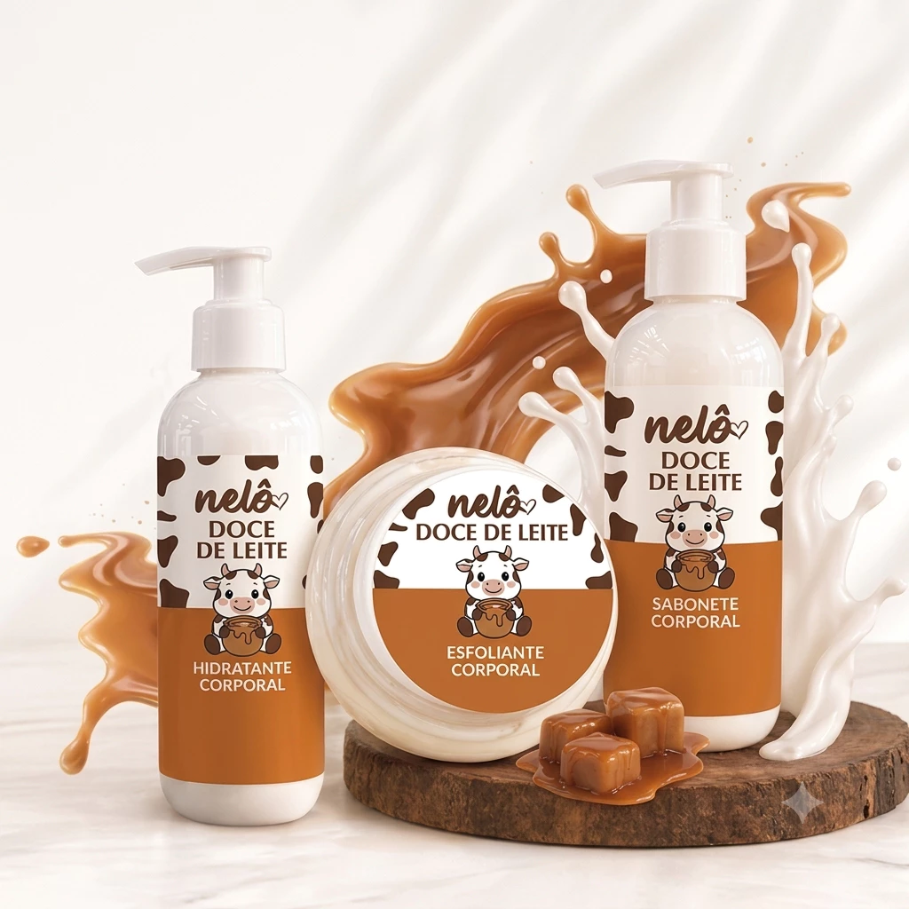 Kit Doce de Leite Vaquinha - Sabonete, Esfoliante e Hidrante Corporal