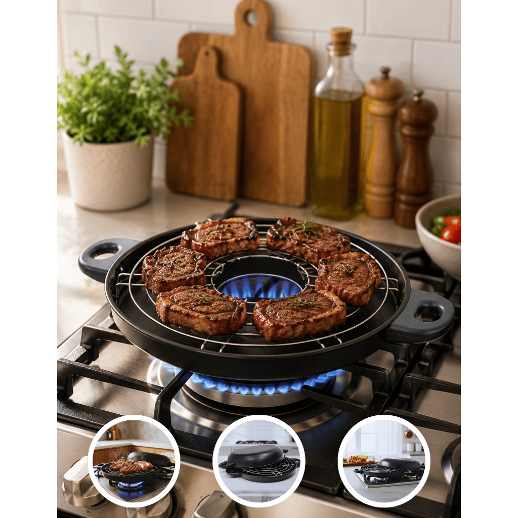 Churrasqueira Para Fogão Prestige Marcolar N30 Antiaderente Sem Fumaça Grelha Carnes Tampa Inox 30cm