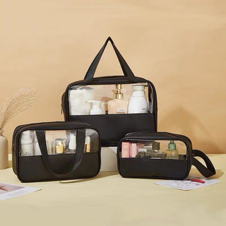 Kit Necessaire Transparente 3 Peças para Maquiagem Cosméticos e Viagem