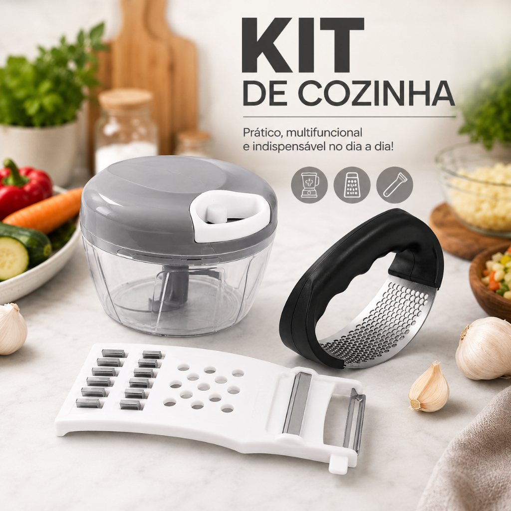 Kit  Processador Triturador De Alimentos  Manual  /Espremedor de Alho/Descascador de Legumes Cozinha.