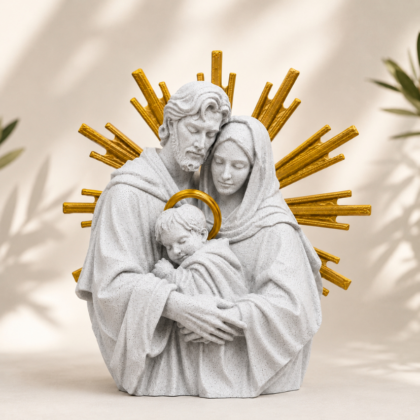 Escultura Sagrada Família Imagem Religiosa Católica Decorativa Enfeite Decoração Presente Religioso