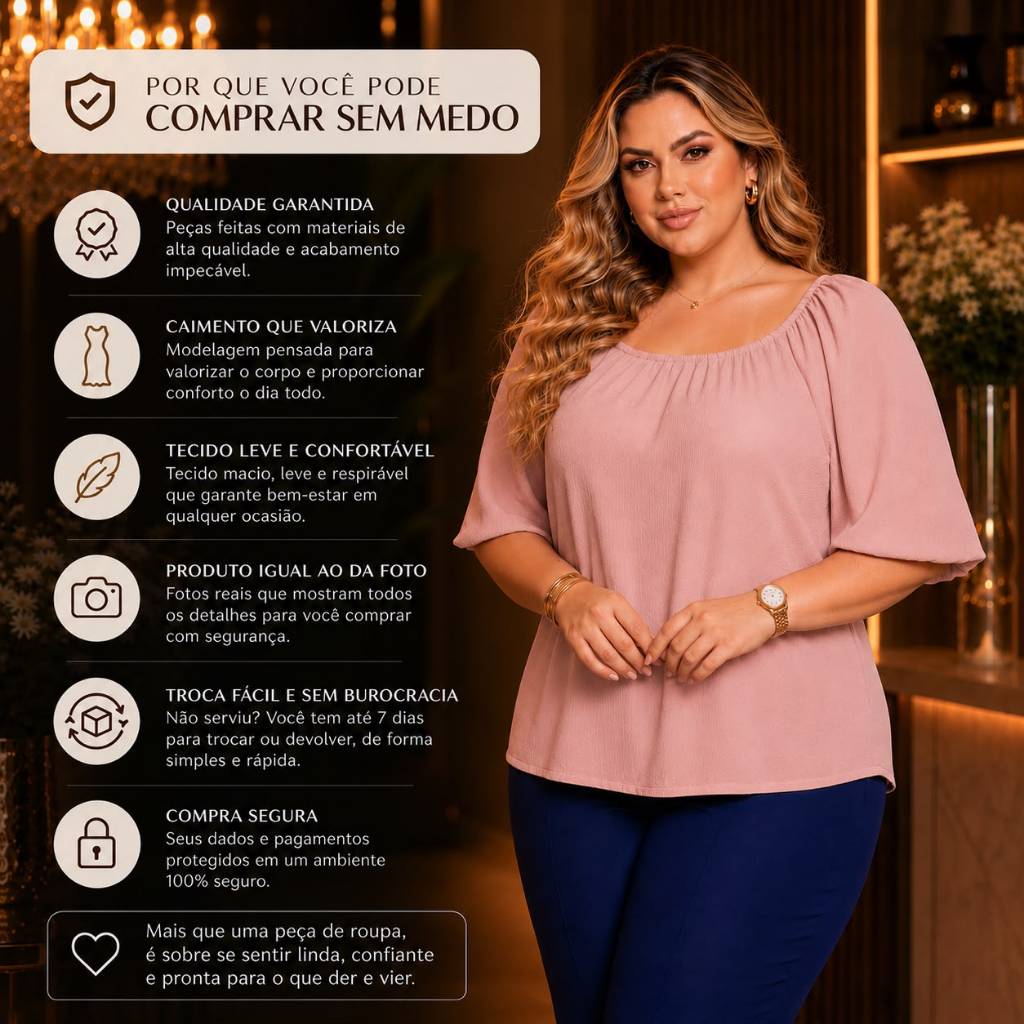 Detalhes do Blusa lisa plus size com mangas soltinha fresquinha confortável ombro a ombro chique