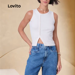 Lovito Regata Feminina Casual com Botão e Abertura Assimétrica BRTKB110BRL139