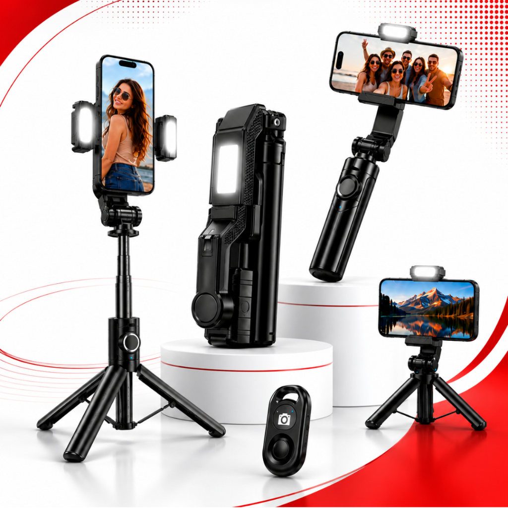 Estabilizador Gimbal Q31 Com 3 Modos De Luz Bpx Tripé Preto Profissional Suporte Para Celular Câmera