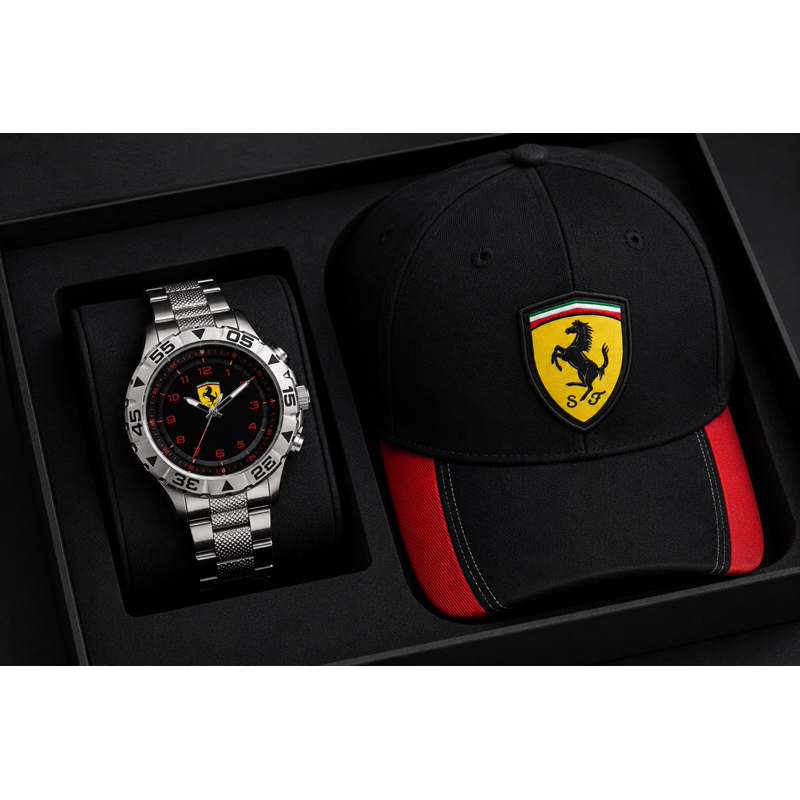 Kit Ferrari Masculino Relógio Luxo Prata + Boné Premium Presente Exclusivo