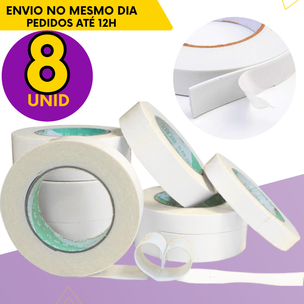 Kit 8, 5 ou 3 un - Fita Dupla Face Banana Branca Extra Forte - Fixação Sem Furar Parede
