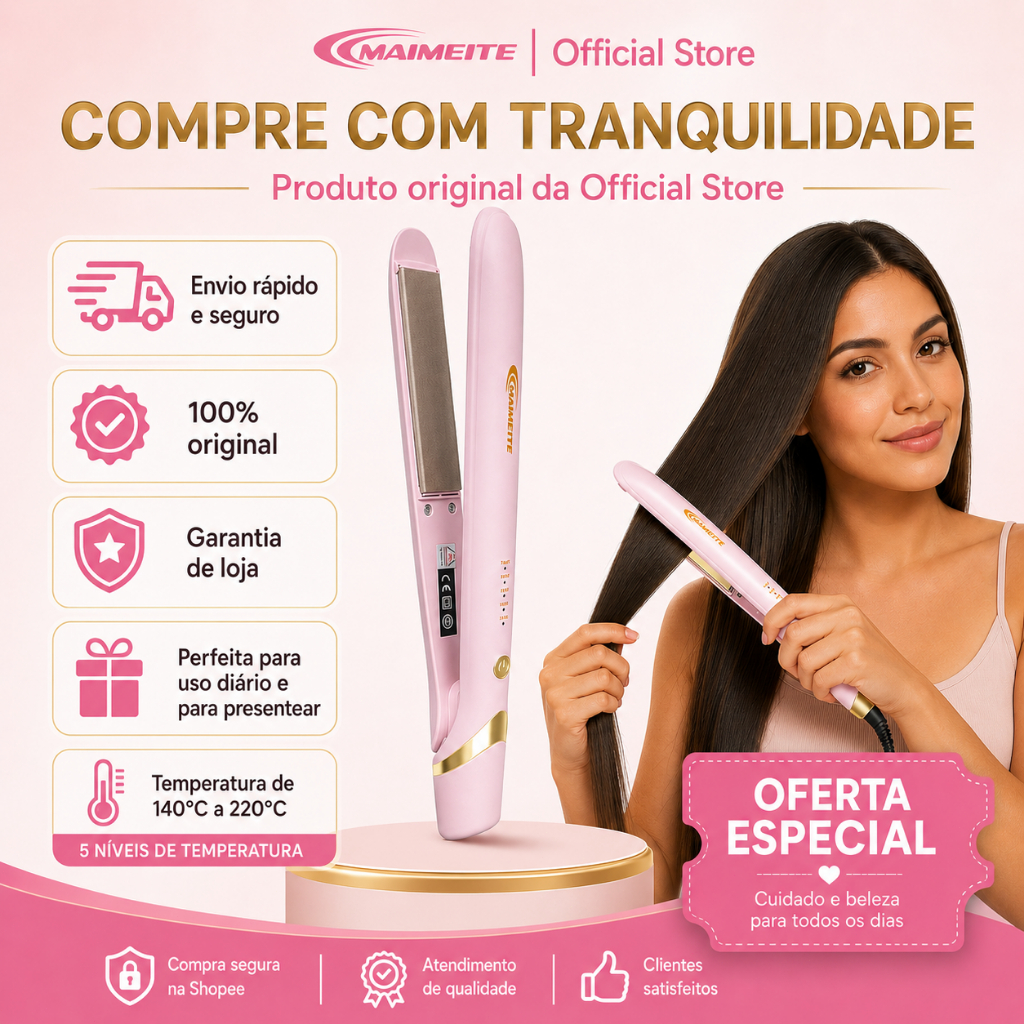 MAIMEITE Prancha Alisadora Cerâmica Profissional 2 em 1 Chapinha e Modelador de Cachos 220°C Bivolt