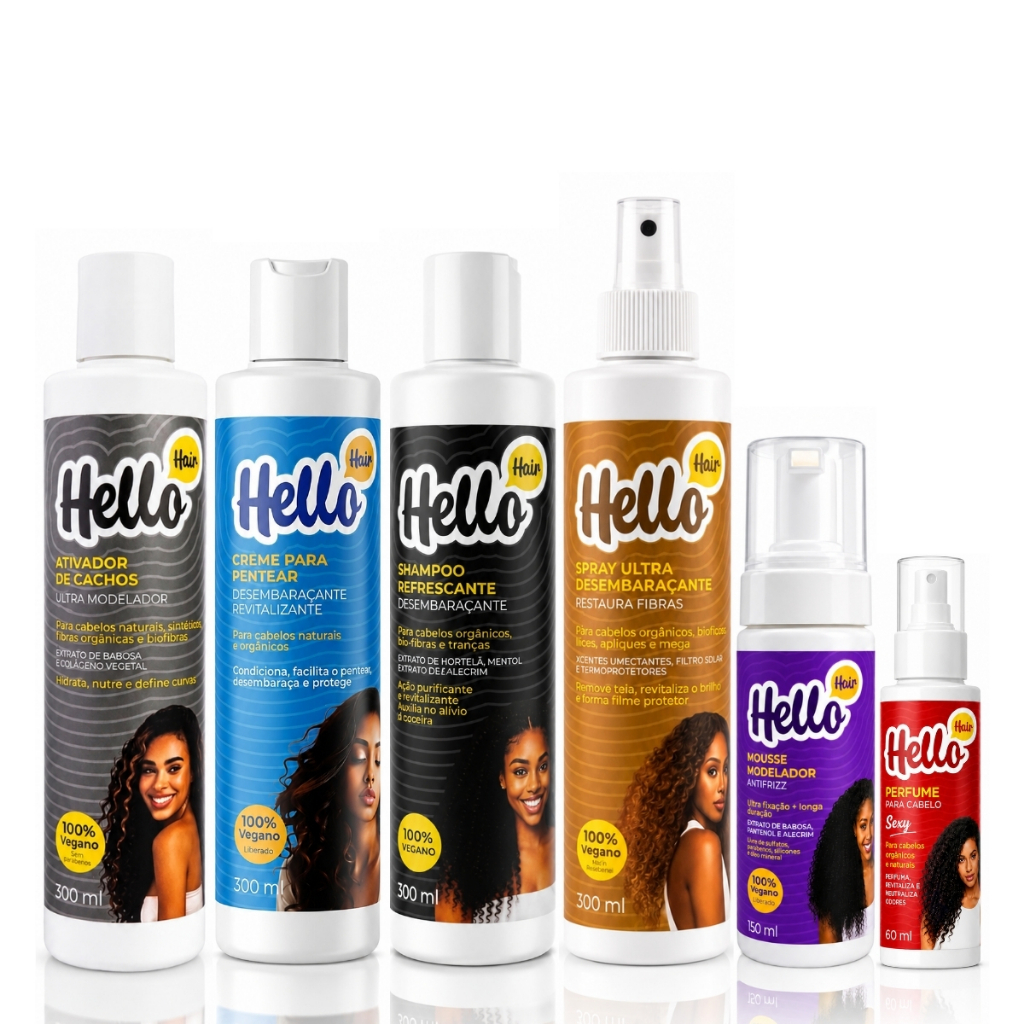 Shampoo Cremes Para Manutenção Cabelo Bio Fibra Orgânicos e Tranças Hello Hair