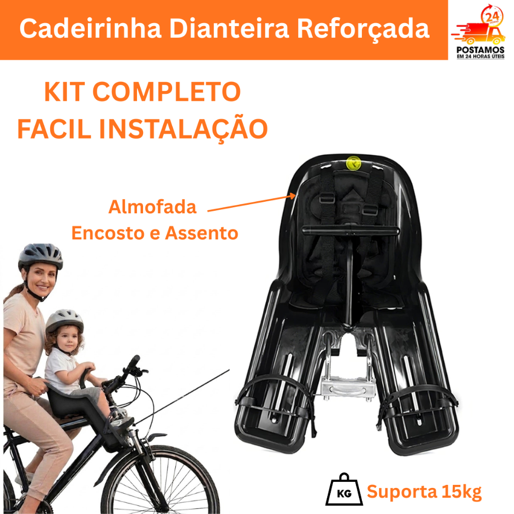 Cadeirinha Infantil para Bicicleta Bike Dianteira Refactor Baby Tour Aro 26 Aro 29 Passeio Bebê Criança Até 15kg Preta