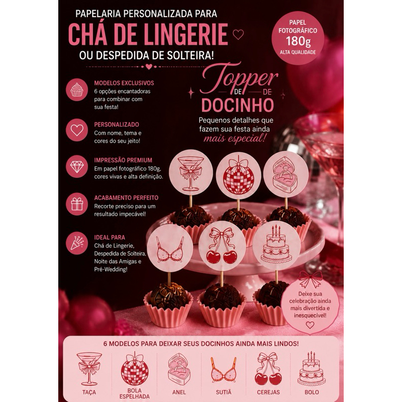 Topo de docinho | topper de docinho personalizado para chá de lingerie/ Despedida de solteira