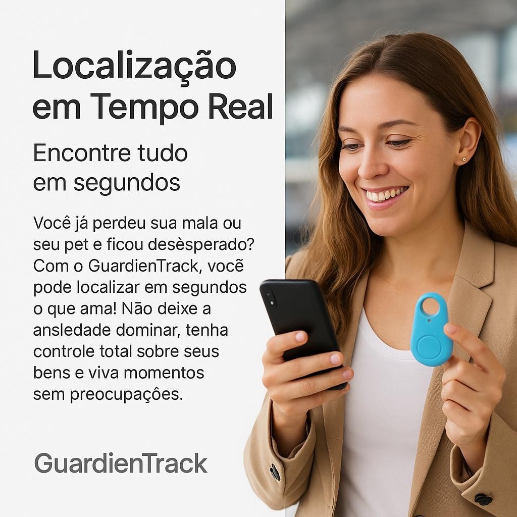 GuardienTrack – Rastreador GPS Anti-Perda para Mala, Pet e Chaves – Mini e Inteligente