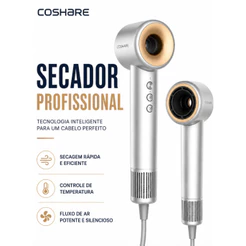 Secador Profissional COSHARE 110.000 RPM Alta Velocidade 300 Milhões de Íons Negativos 370g 127V Prata