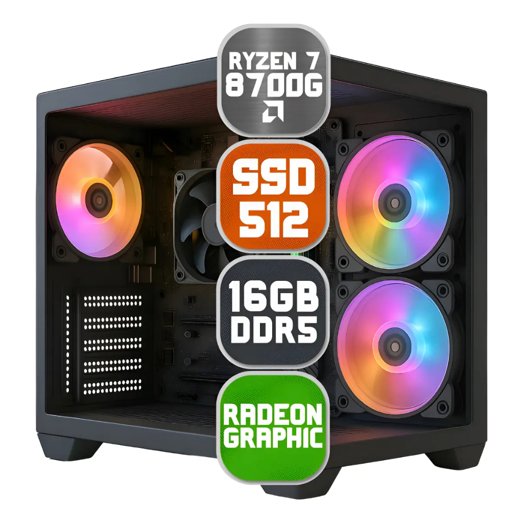 Pc Computador Gamer Amd Ryzen 7 8700g, 16gb Ddr5, nvme 512gb - Gabinete Aquário