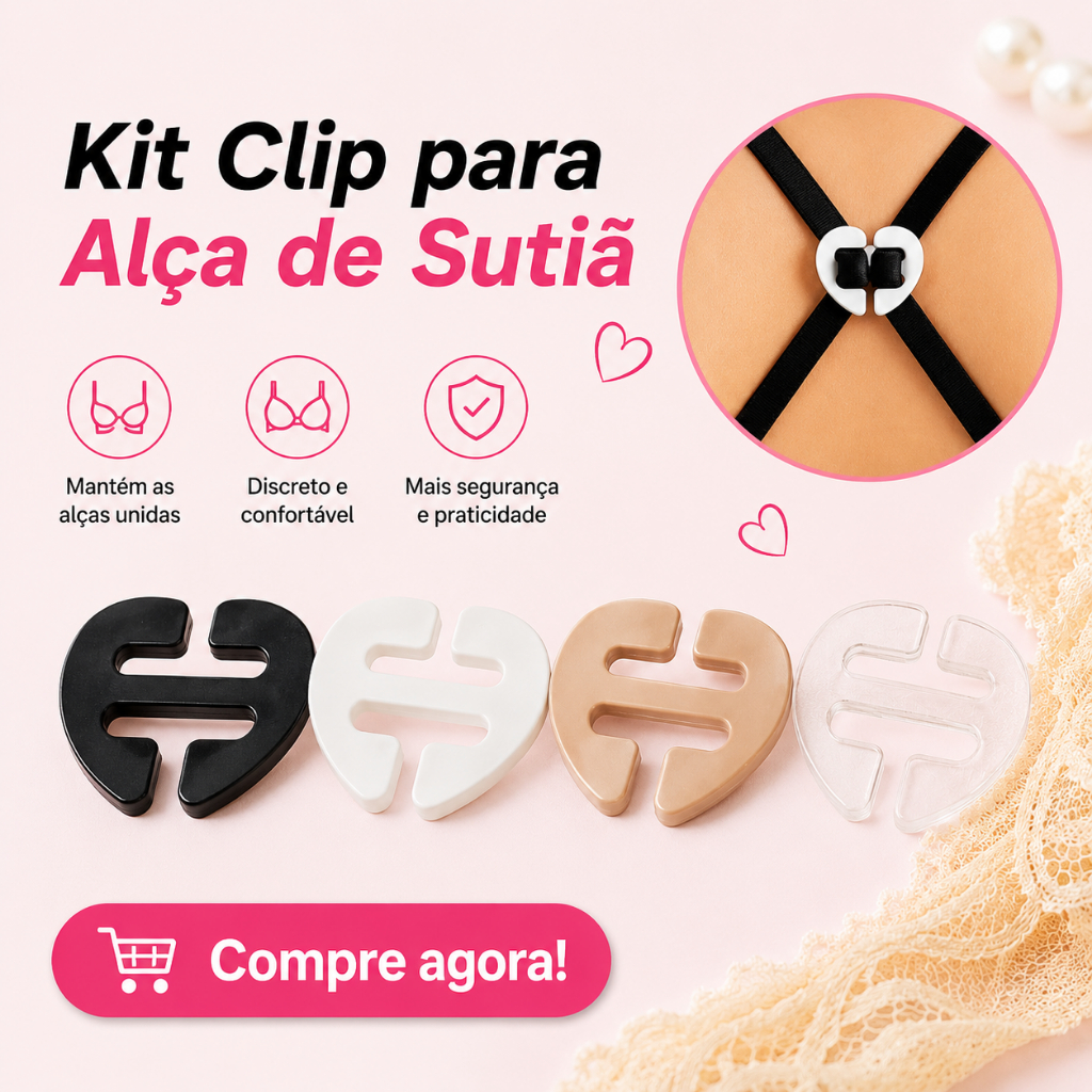 Clip para Alças de Sutiã – Kit com Clips Coração para Juntar Alças Modelo Nadador
