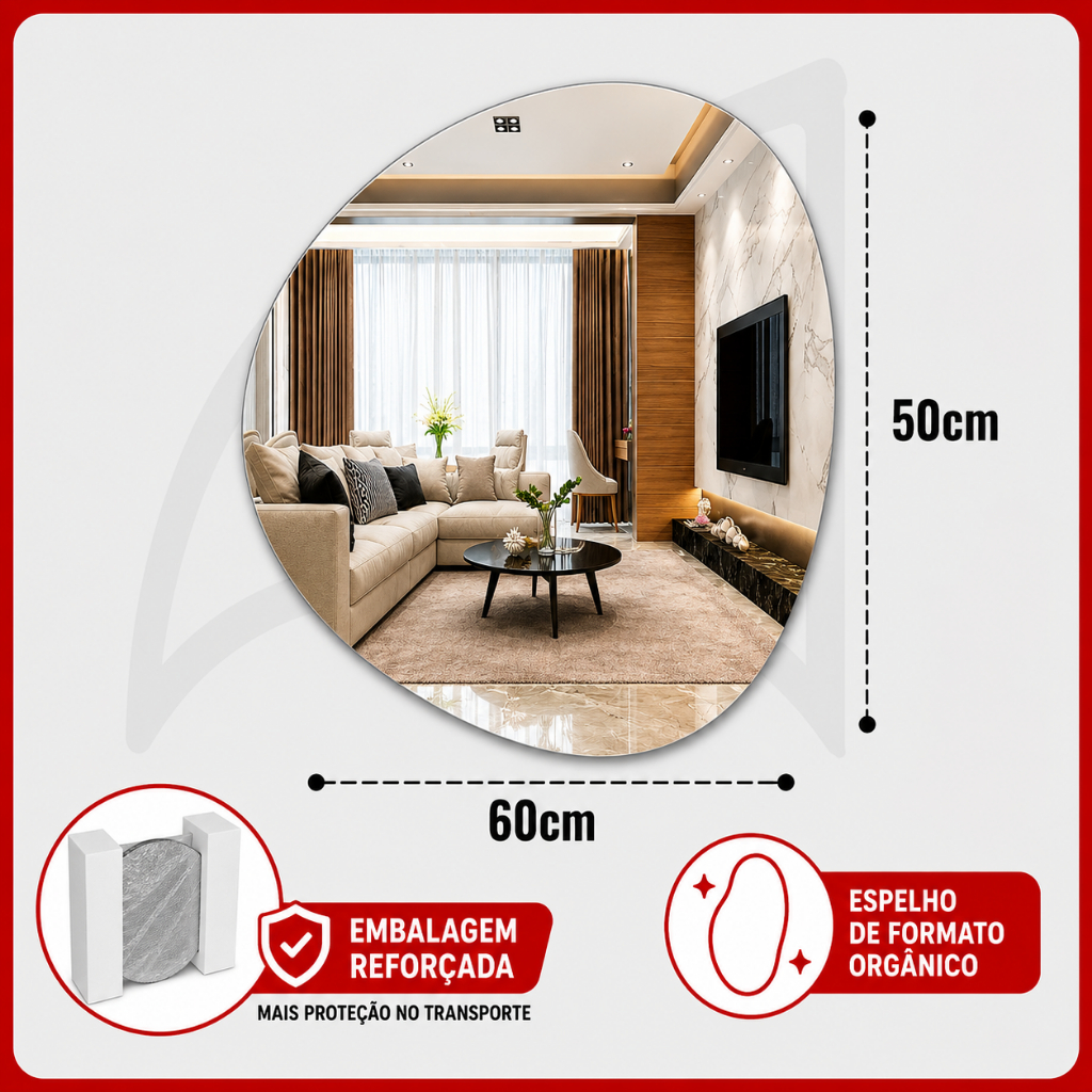 Espelho Orgânico Premium Decoração 60x50 Banheiro Quarto Sala