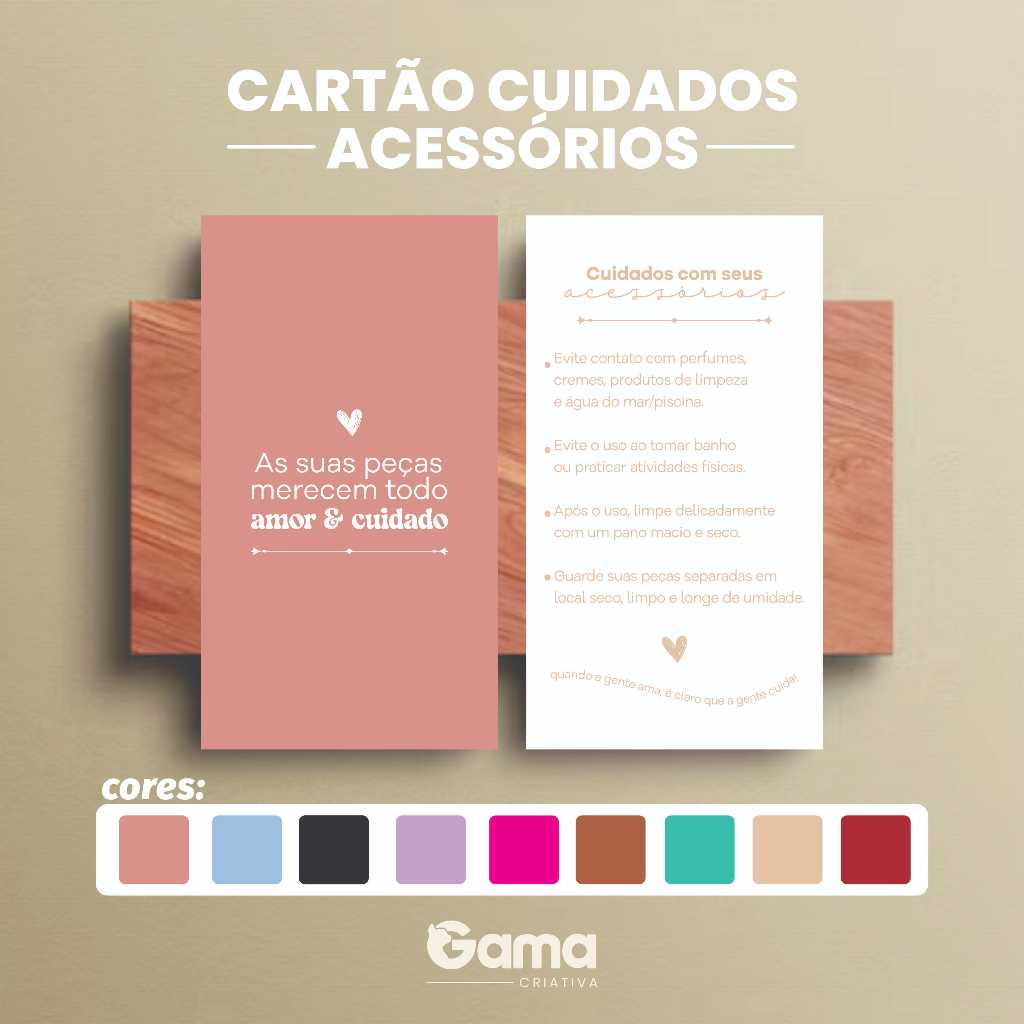 Cartão de Cuidados - Acessórios - Padrão 5x9cm 300G