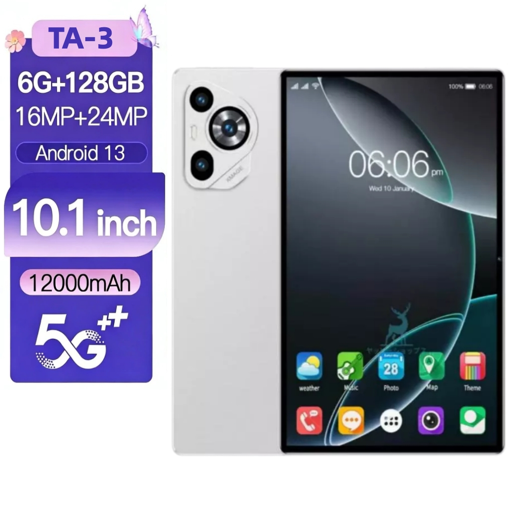 Tablet 128GB Memoria + 6GB RAM Android 13 com tela IPS de 10,1 polegadas e capa de couro com teclado