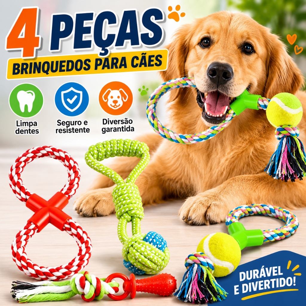 4 Brinquedo Pet Corda Resistente Interativo Cachorro Forte