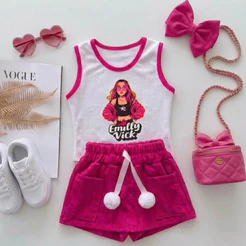CONJUNTO INFANTIL EMILLY VICK GRUPO DOS ROSAS BLUSA + SHORT SAIA MODA BLOGUEIRINHA TENDÊNCIA PARA MENINAS 2 A 12 ANOS