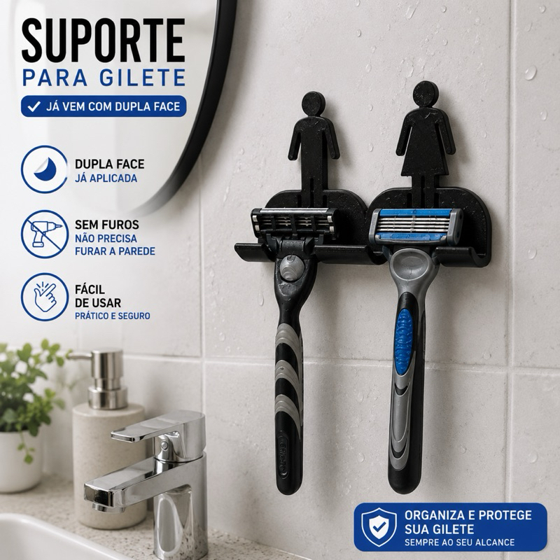 Suporte de Barbeador Gilete Prestobarba com Dupla fase instalado- Banheiro - Utilidade - Casa- Barba Lâmina Navalha