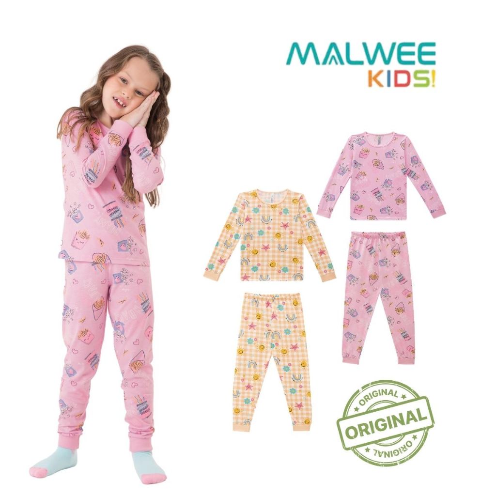 PIJAMA LONGO INFANTIL MENINA ESTAMPADO CAMISETA CALÇA ESTAMPADO ESTAMPA BRILHA ESCURO ALGODÃO MALWEE