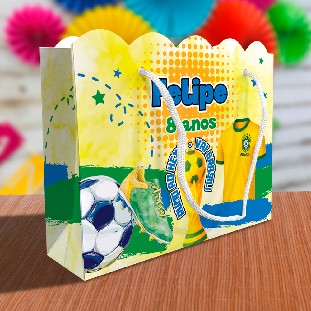 Sacolinha Futebol Brasil Copa Hexa Ondulada Personalizada Kit Festa Lembrancinha Sacola Gol Bola