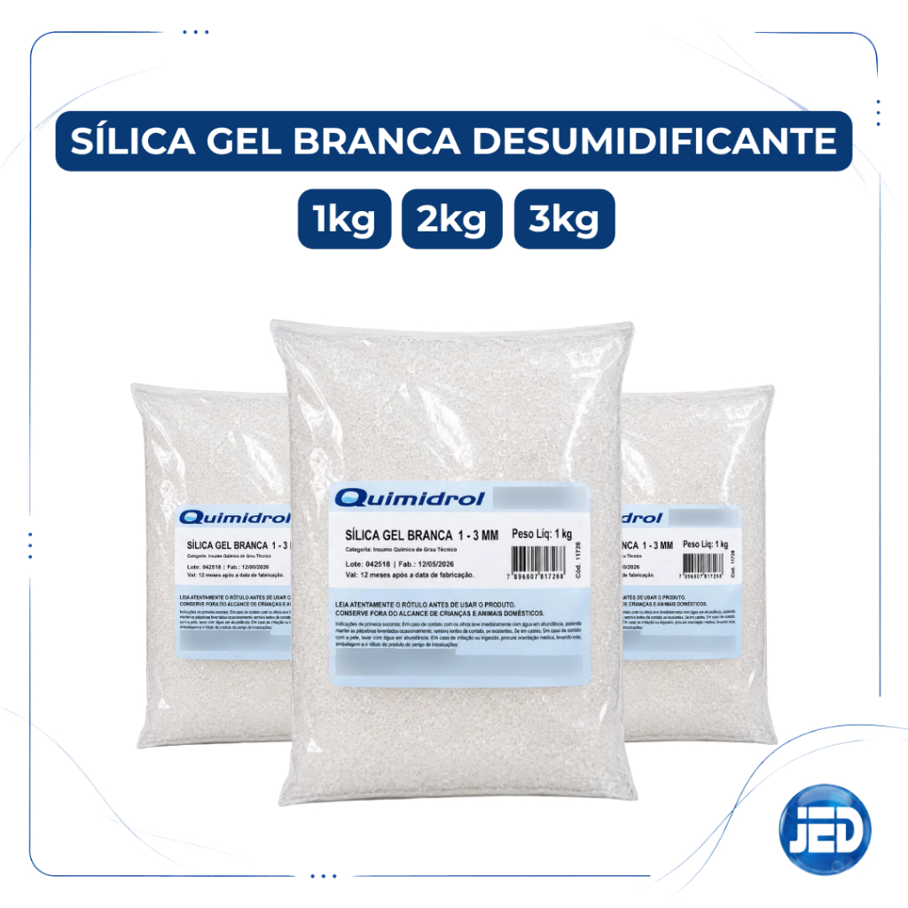 Gel De Sílica Quimidrol Branco 1 A 3mm Dessecante Conservação De Produtos E Objetos
