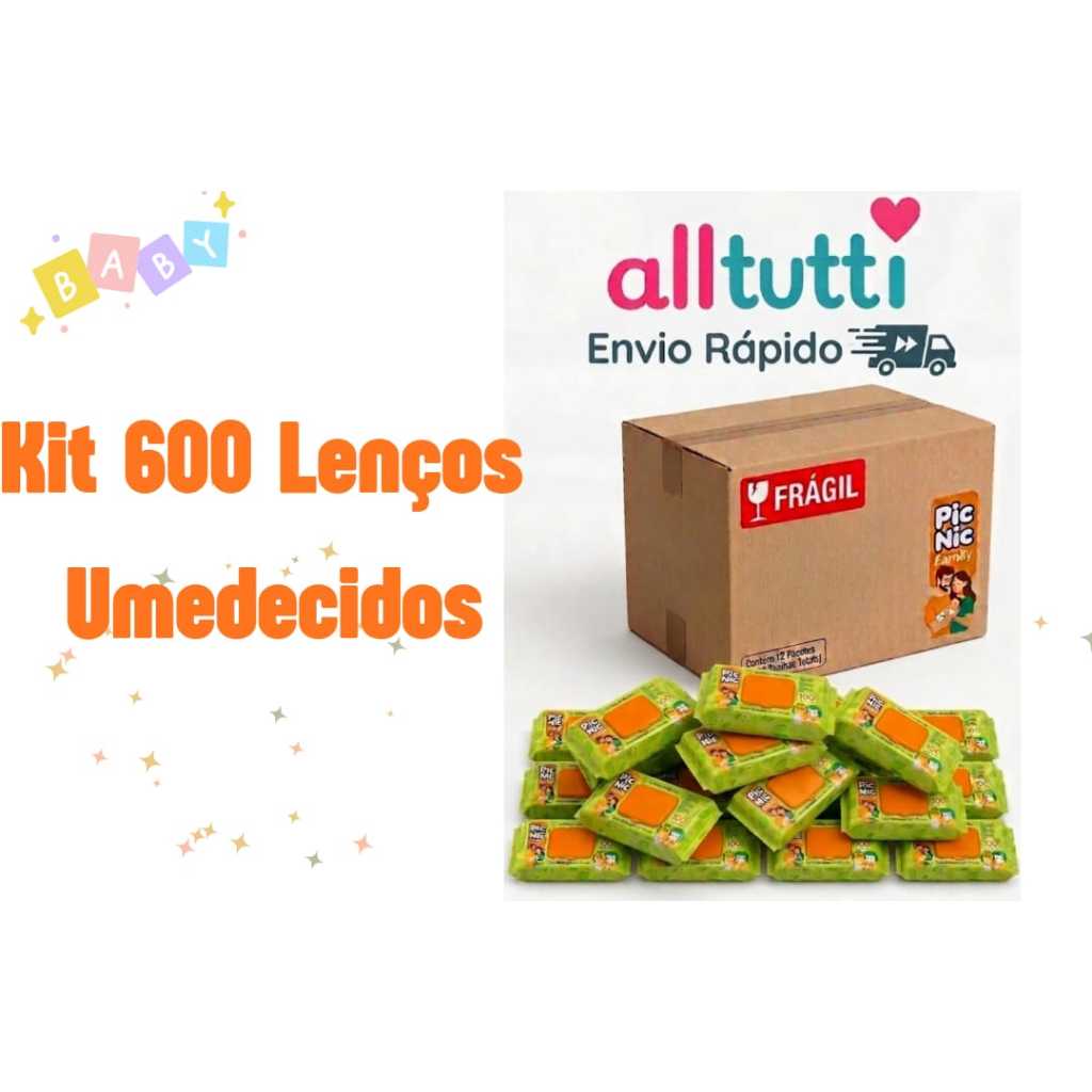 Kit 6 Pacotes Toalhas Umedecidas Pic Nic 600 Folhas Com Tampa  Lenço Umedecido Hipoalérgico
