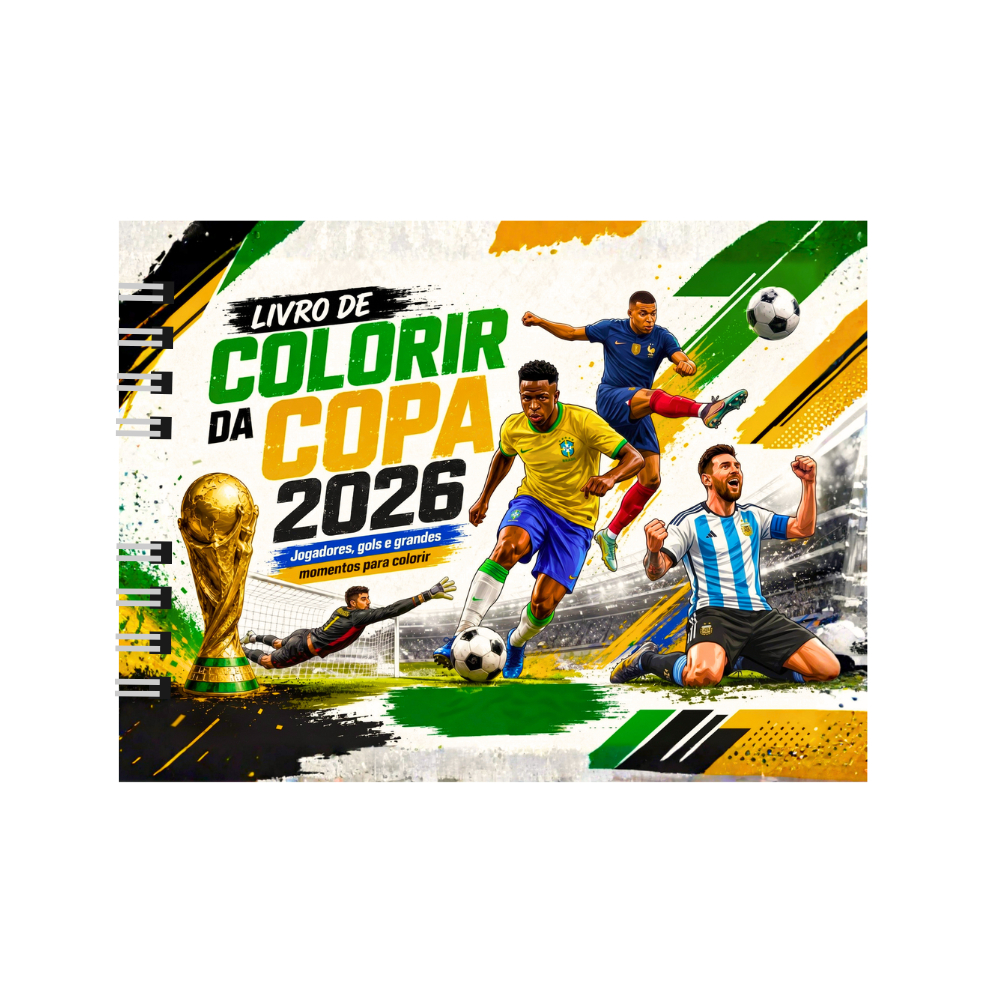 Livro de Colorir COPA DO MUNDO Folha Grossa e Capa Dura 180g 50 Páginas / PROMOÇÃO