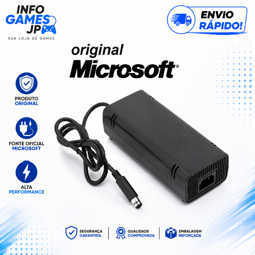 Fonte Original Microsoft Xbox 360 Super Slim 135W Bivolt 110v/220v 1 Pino