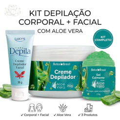 Kit Depilação Corporal e Depila Facial Creme Depilador Aloe Vera Gel Pós Depilação
