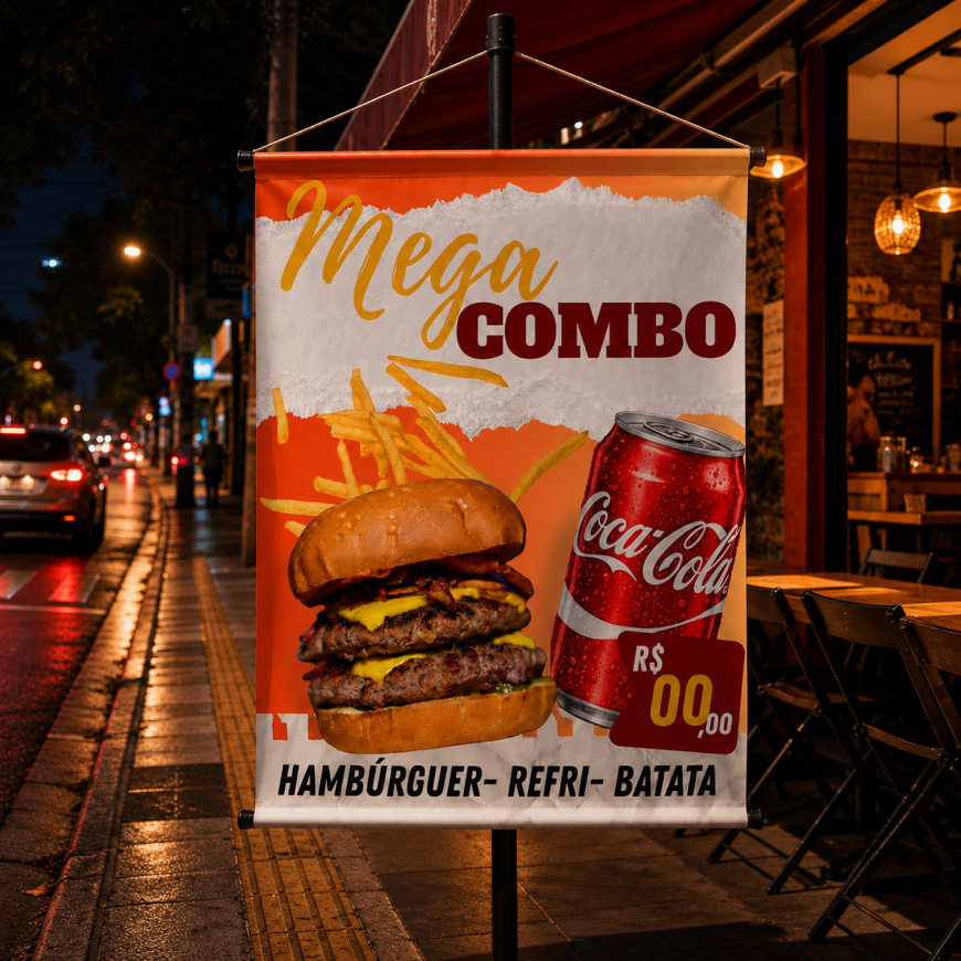 Banner/Lona Impressa para Lanchonete, Hamburgueria Pizzaria Decore seu Comércio e Atraia Clientes – Modelo Mega Combo