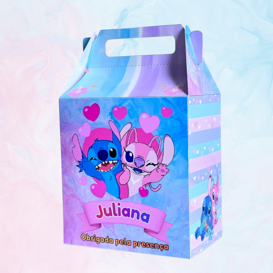 Caixinha Personalizada Mala P - Stitch e Angel | Lembrancinha de aniversário e festa | Caixinha Surpresa