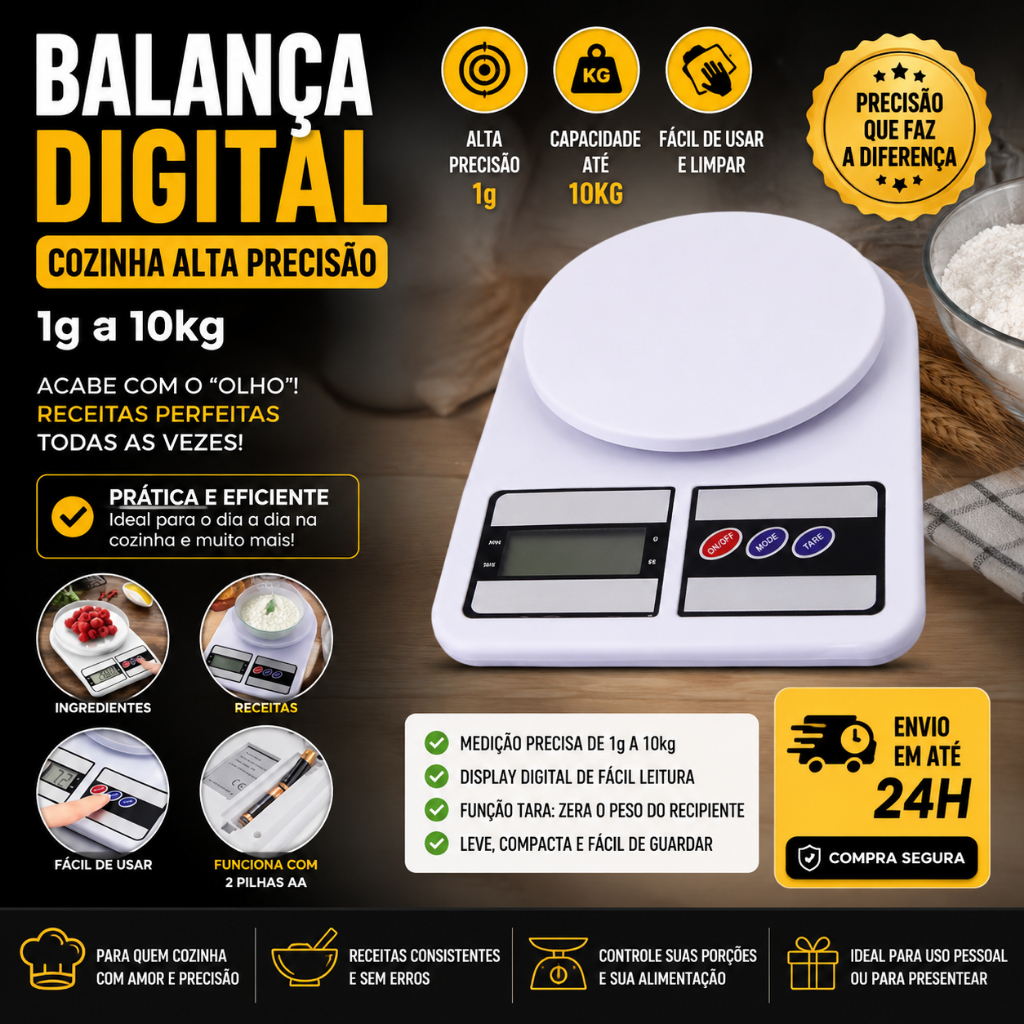 Balança Cozinha Digital 1g à 10kg Alta Precisão