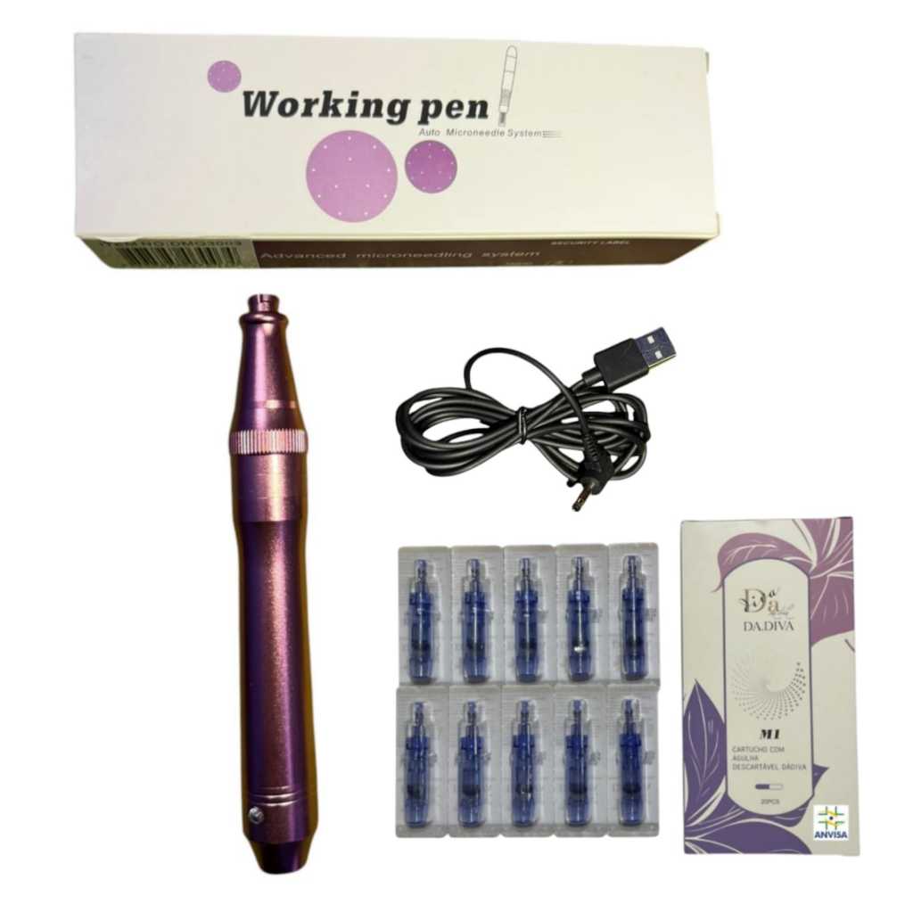 Dermapen Working Pen M7 Sem Fio Recarregavel + 05 Cartucho Com Anvisa