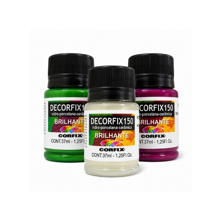 Tinta Decorfix 150 Corfix Brilhante 37ml para Vidro Porcelana Cerâmica Artesanato