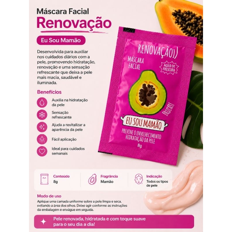 Máscara facial mamão skincare super poderes kit 4 unidades