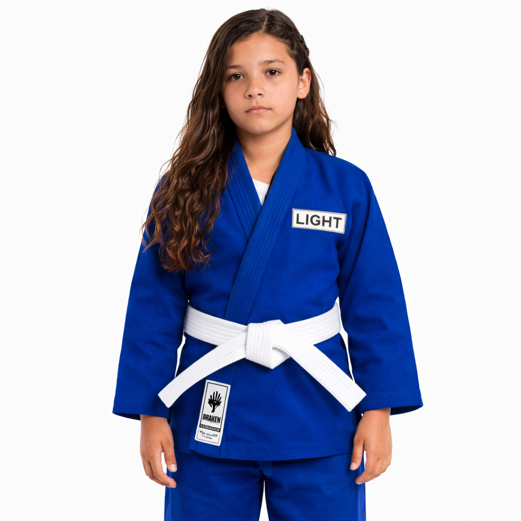Kimono Infantil Jiu-Jitsu Trançado Draken Azul + faixa branca simples de Brinde Grátis