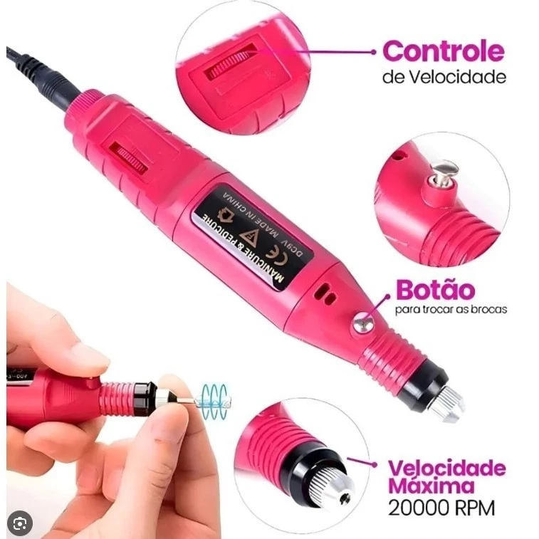 Detalhes do Lixadeira de Unhas Elétrica+Mini de Unha Estufa LED Manicure e Pedicure Unhas em Gel Portátil