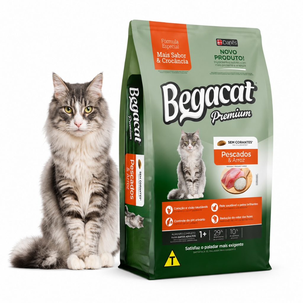 Ração Begacat Premium Gatos Adultos Peixe e Arroz 7kg Nutrição Completa