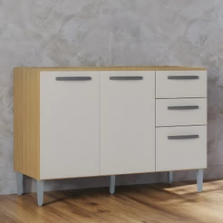 Balcão de Cozinha para Pia 120cm 3 Portas 2 Gavetas Livy P11 Damasco/Off White - Mpozenato