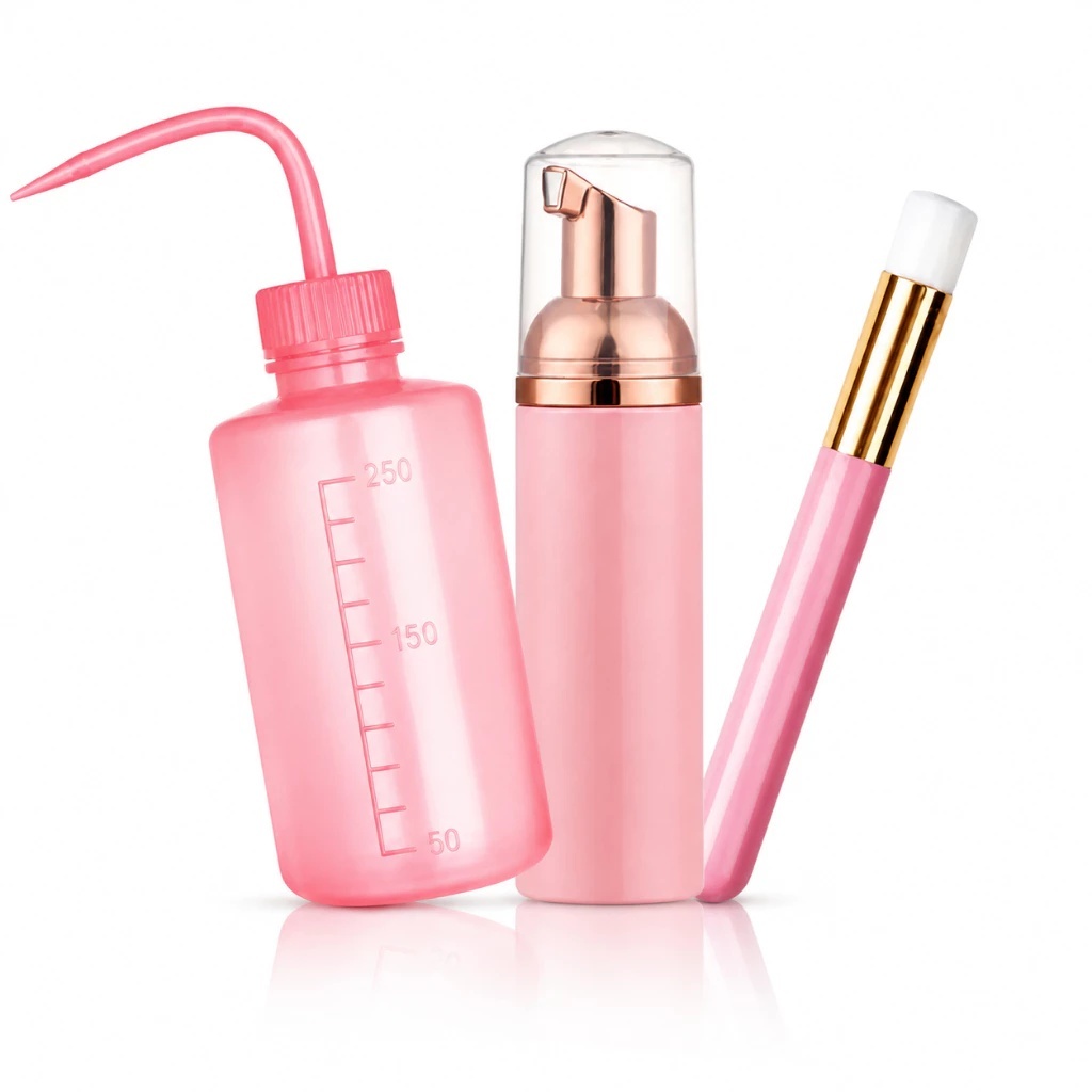 Kit Limpeza Cílios Extensão com Pump Espumador, Pincel e Pisseta