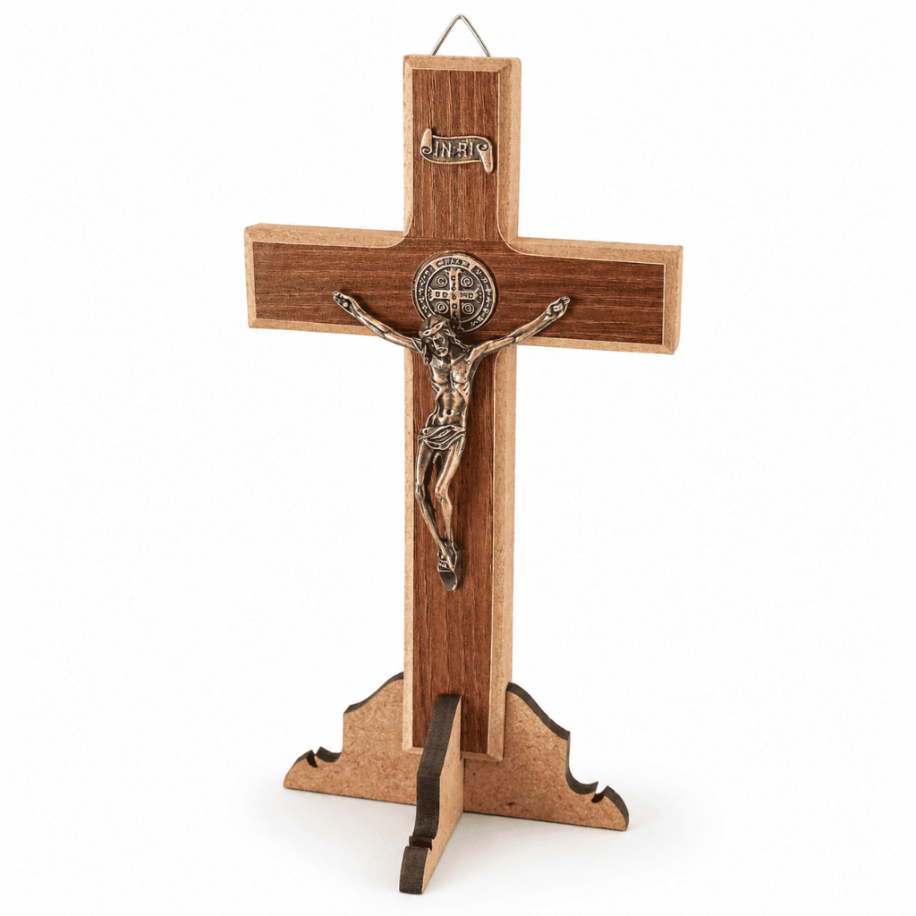 Crucifixo de Madeira com Cristo 19cm | Cruz Católica para Parede, Oratório e Decoração Religiosa
