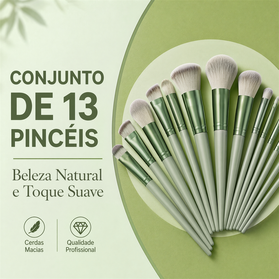 Conjunto 13 Pincéis de Maquiagem Cerdas Macias Profissional para Base Sombra Blush