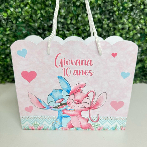 Sacolinha Personalizada Festa  Stitch e Angel Aniversário Infantil Lembrancinha Festa